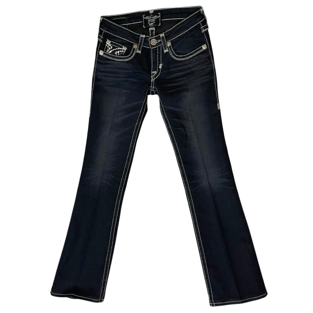 Big Star Liv Stretch Boot Cut Jeans 26L Thick Stitch Bling Pockets - Picture 2 of 12